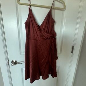 Express brown satin Mini wrap Dress